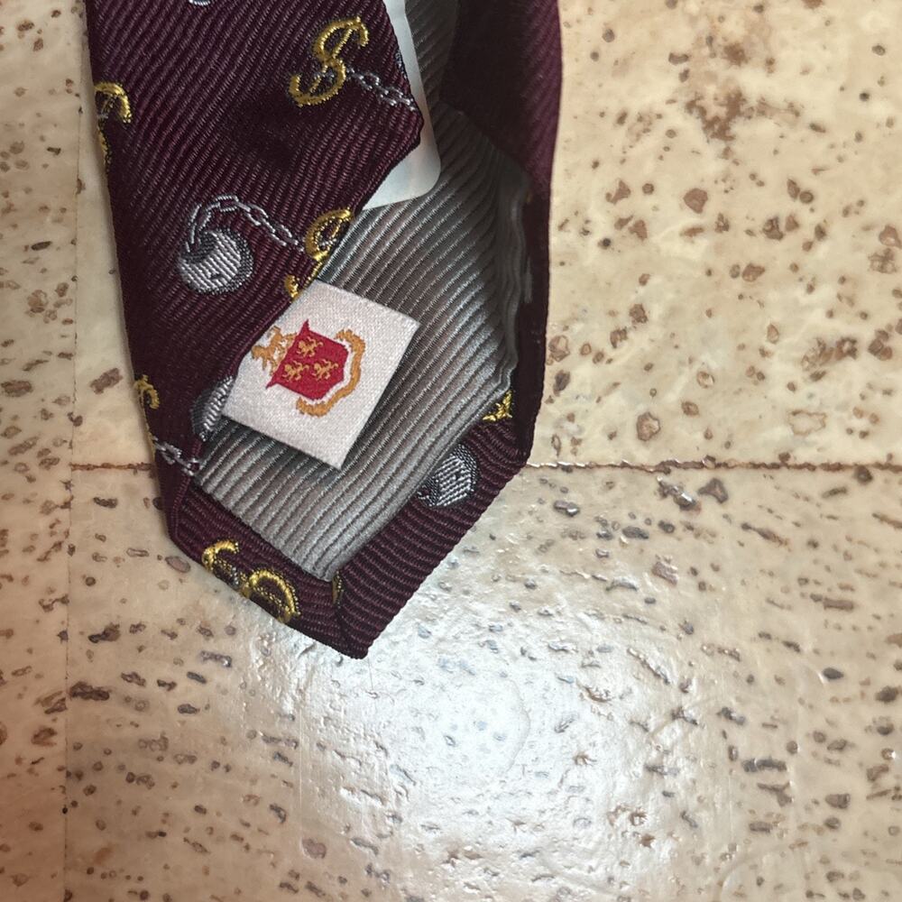 Robert Talbott Monterey Men’s Silk Tie Money Ball & Chain Burgundy Gold Jacquard - Picture 6 of 7